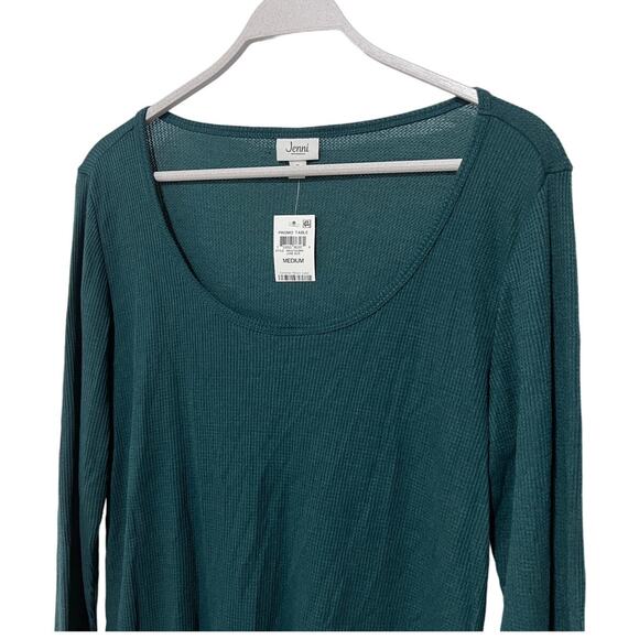 JENNI SOLID LONG-SLEEVE WAFFLE KNIT PAJAMA TOP DARK GREEN WOMENS SIZE MEDIUM - Picture 4 of 10